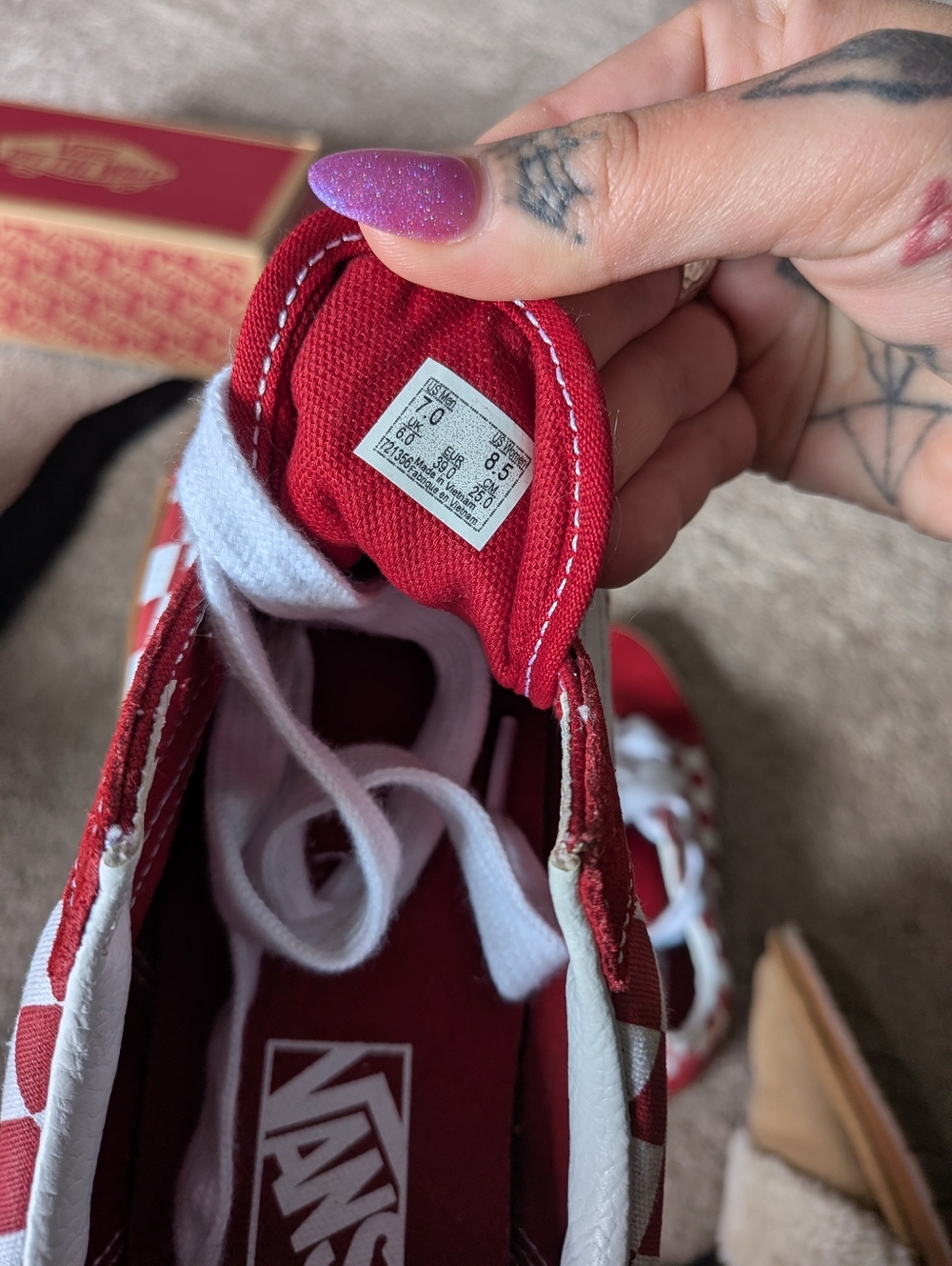 Vans Red White Checkerboard Low-Top Sneakers - Picture 5 of 6